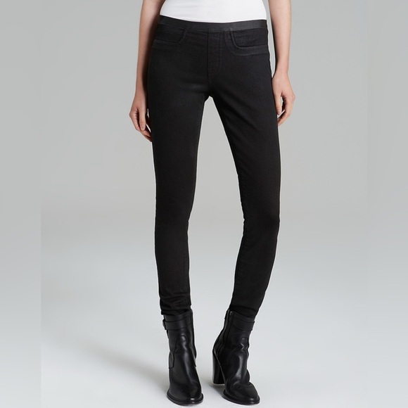Helmut Lang Coated Stretch Cotton Black Mid-Rise Skinny Legging Jeans EUC Sz 31 - Picture 1 of 9